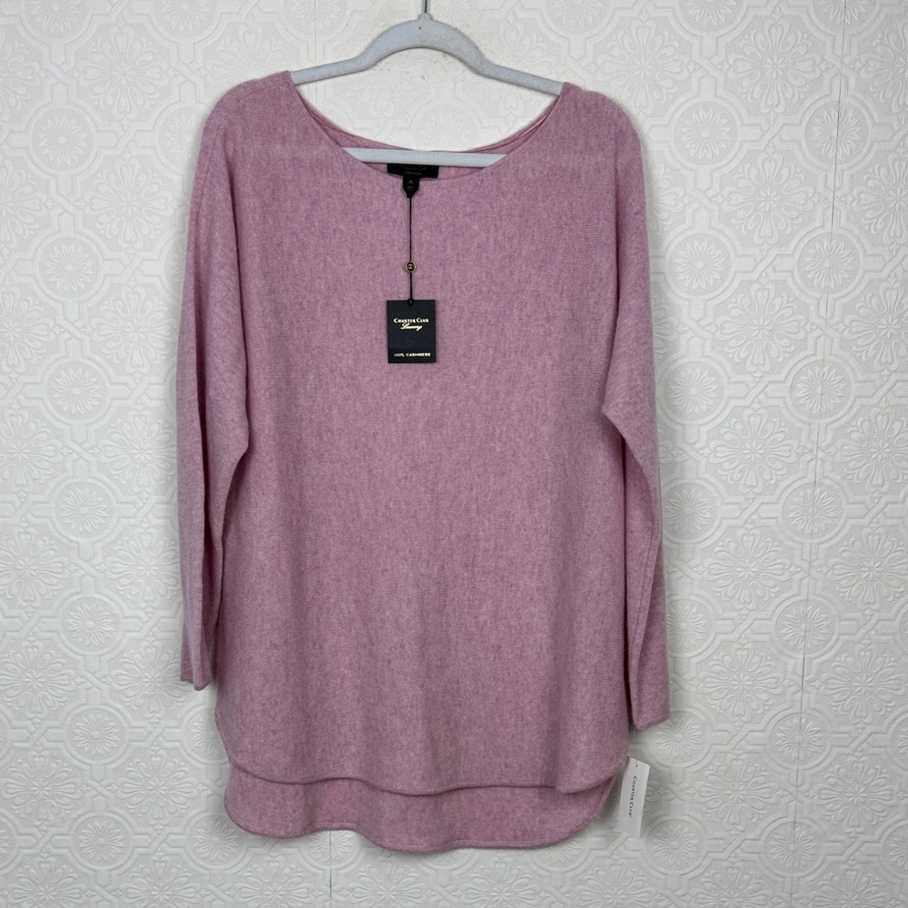 Charter Club Luxury 100% Cashmere Pink Shirttail Sweater Size XL NWT Scoop Neck‎